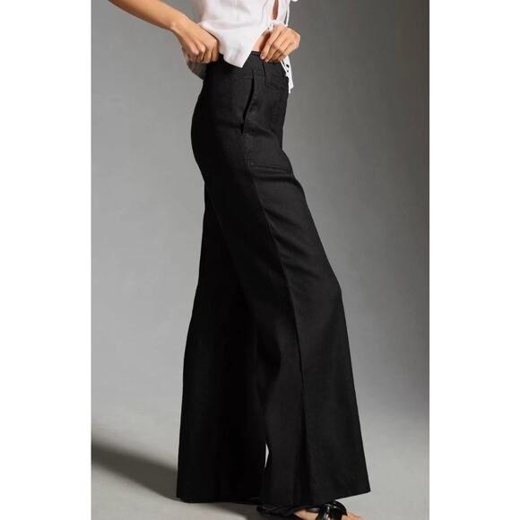Maeve by Anthropologie Naomi Linen Blend Wide-Leg Flare Pants Black Sz 4 NWOT - Picture 5 of 16